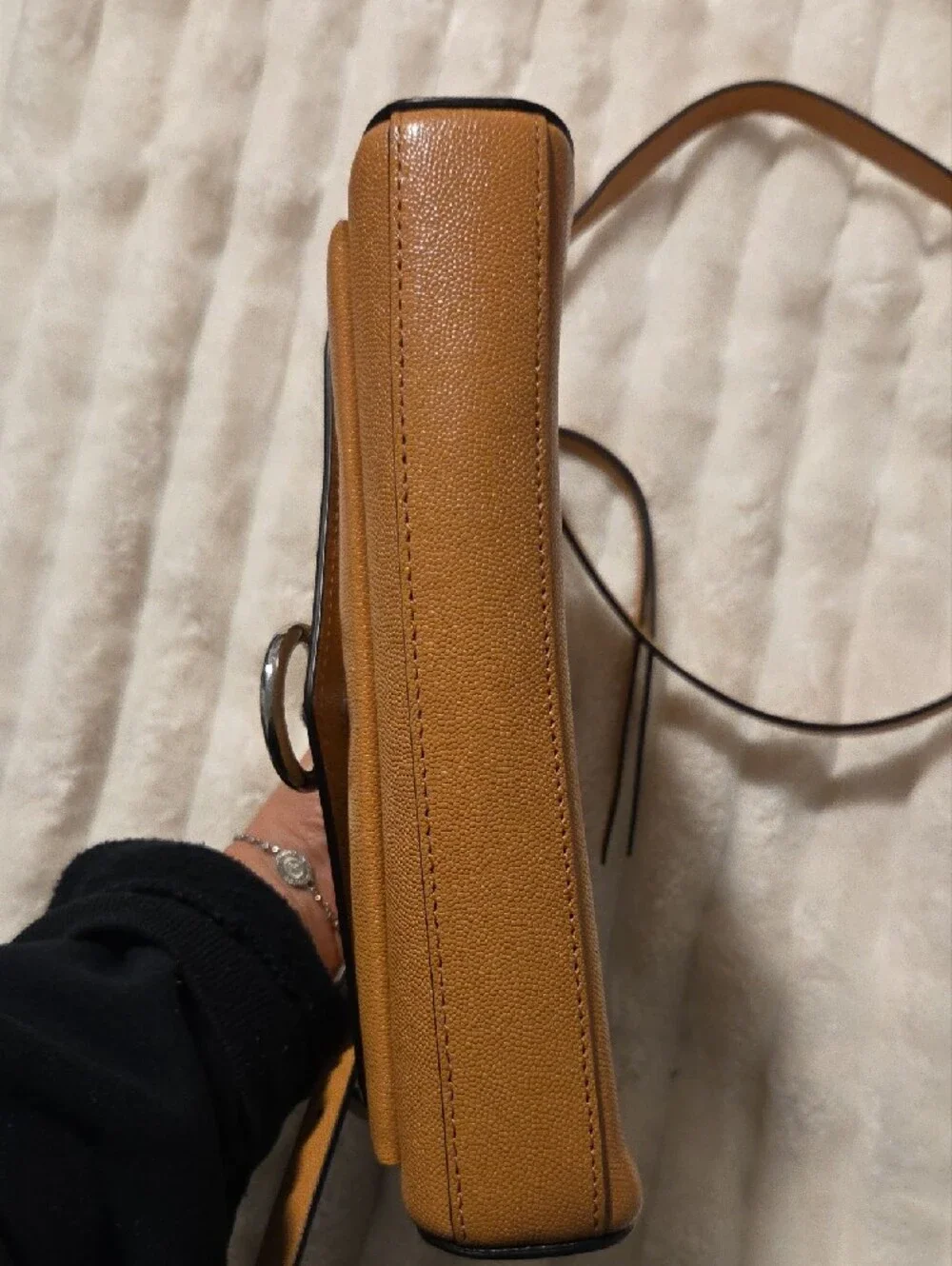 Rebecca Minkoff Mustard Tan Leather Crossbody with Silver Ring